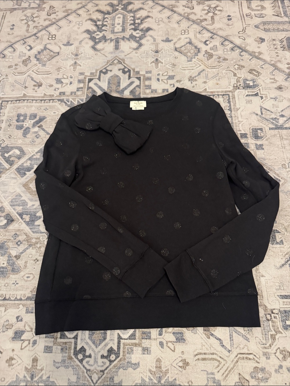 Kate Spade XS Black Glitter Polka Dot Bow Sweatshirt Live Colorfully